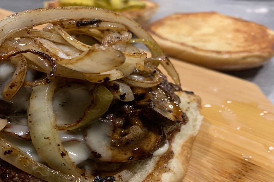 Smoked Swiss and Mushroom with Grilled Onions and Mayonnaise