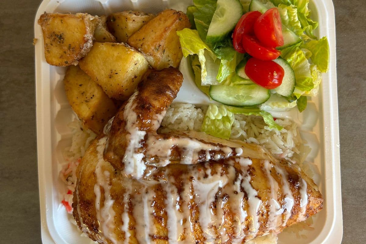 1/4 Rotisserie Chicken Breast with Rice, Potato, and Salad, or Fries