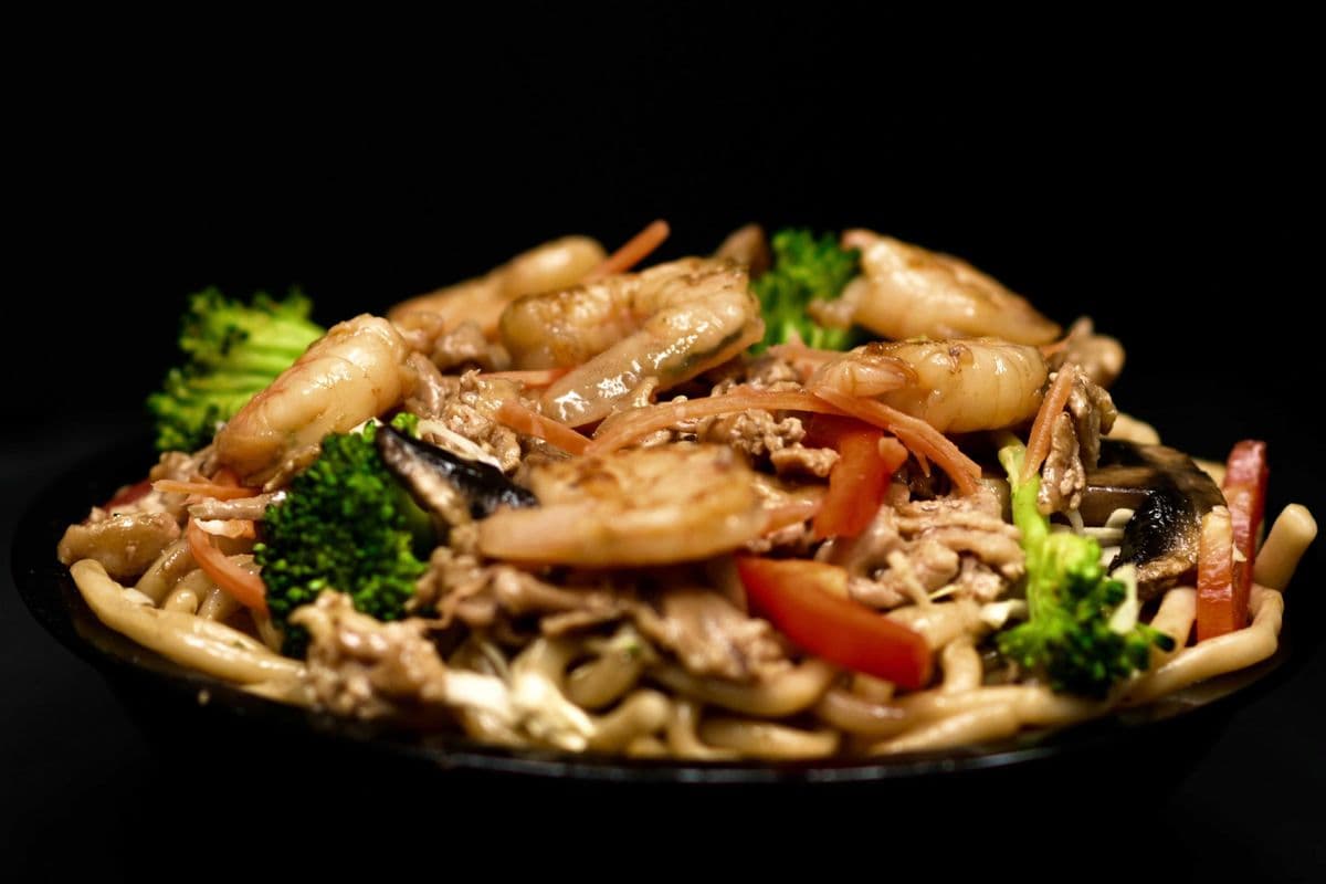 Beef and Shrimp on Noodles