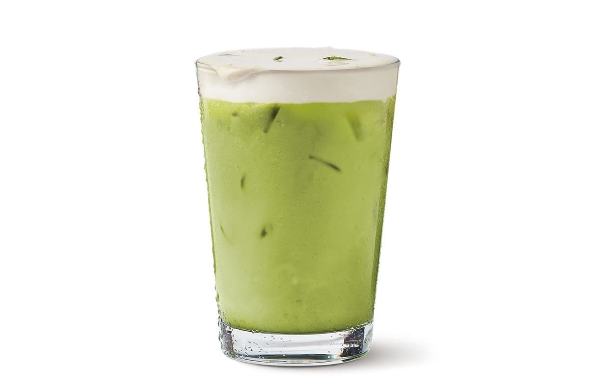 Small Chocolate Pistachio Iced Matcha Latte with Chocolate Pistachio infused foam