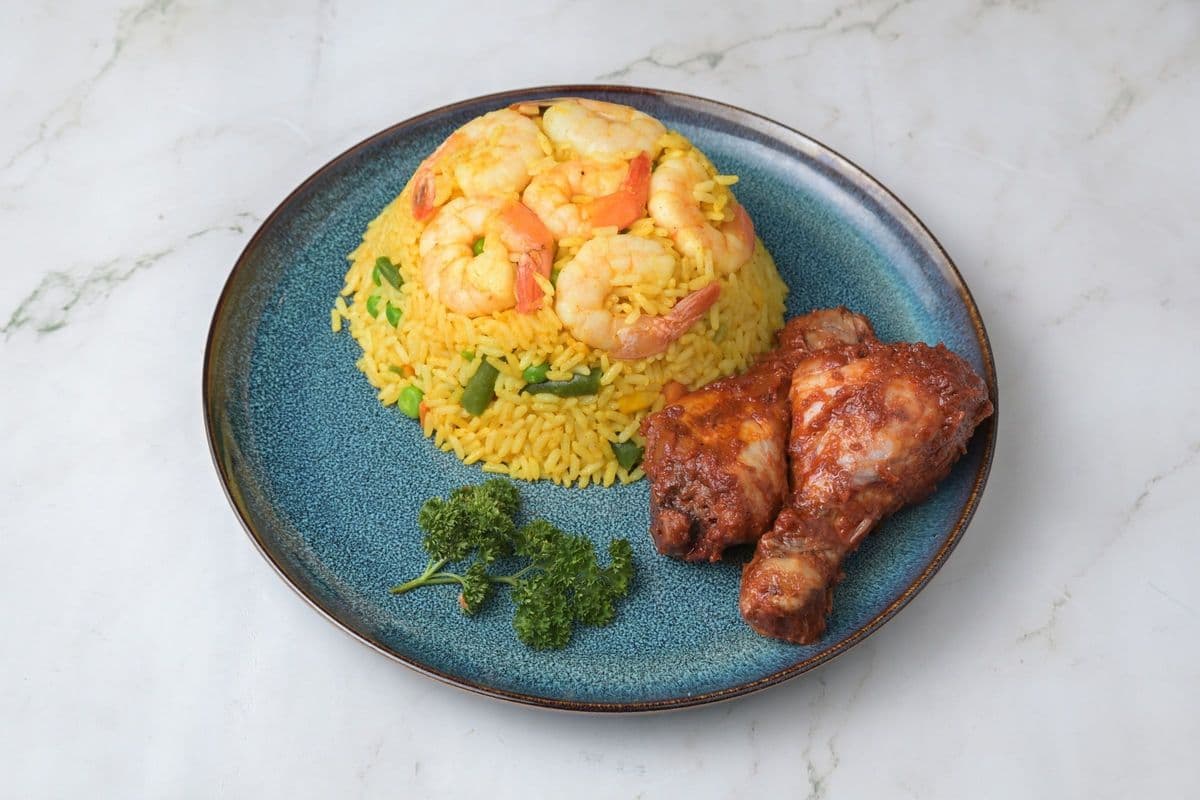 Fried Rice and Chicken Legs and Thighs
