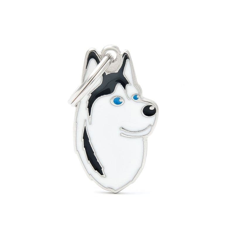 MyFamily Black And White Siberian Husky Engraved Tag