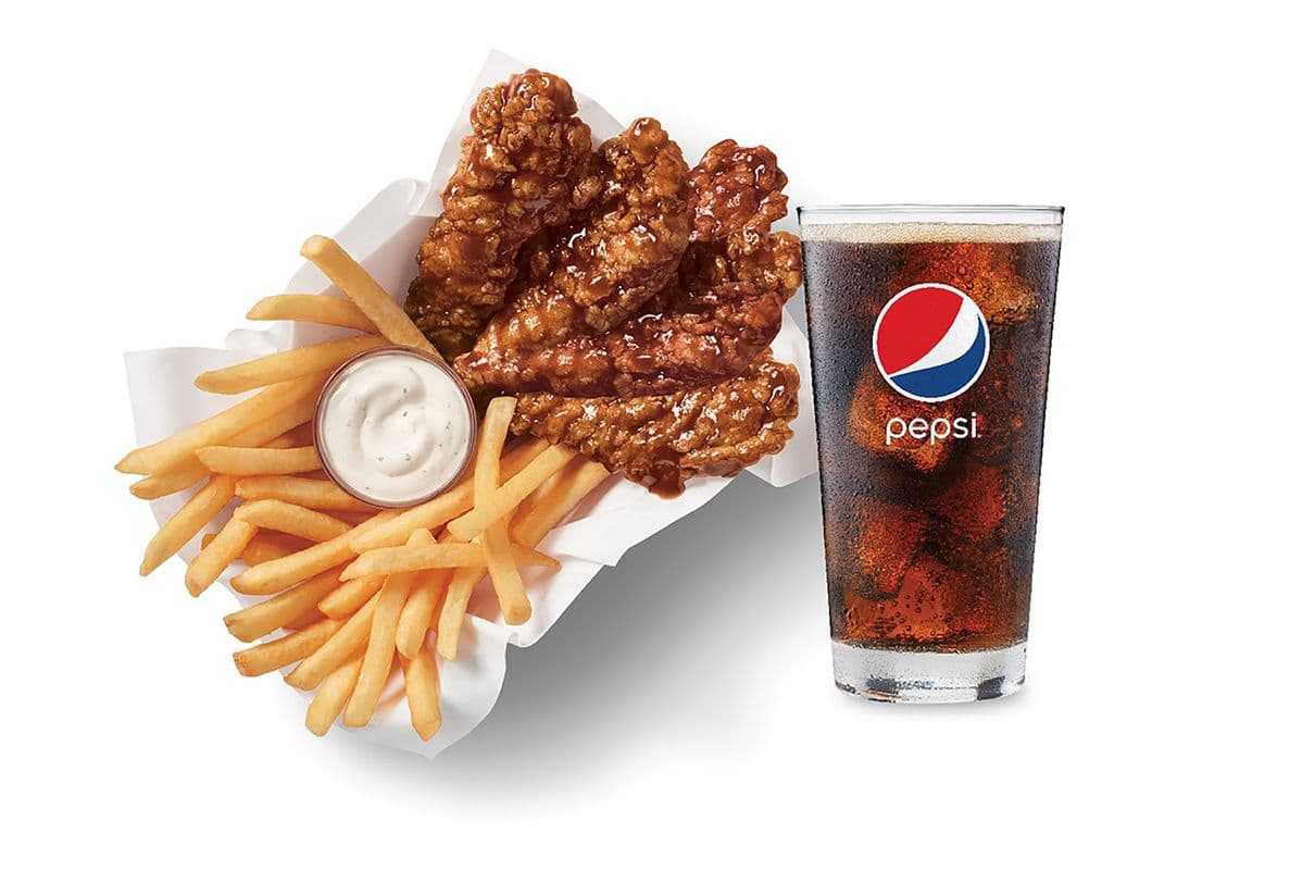 Six-Piece Honey BBQ Glazed Sauced and Tossed Chicken Strip Basket with Drink