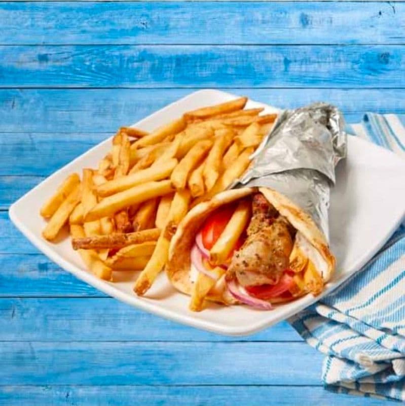 One Piece Pork Souvlaki on a Pita