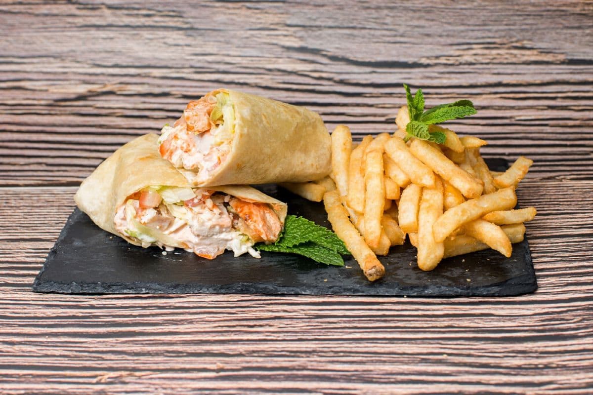 Hot Chicken Wrap with fries