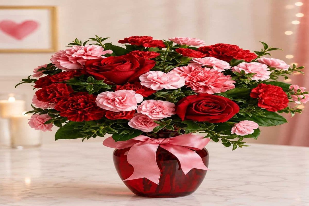 Loving Heart Rose & Carnation Vase Arrangement