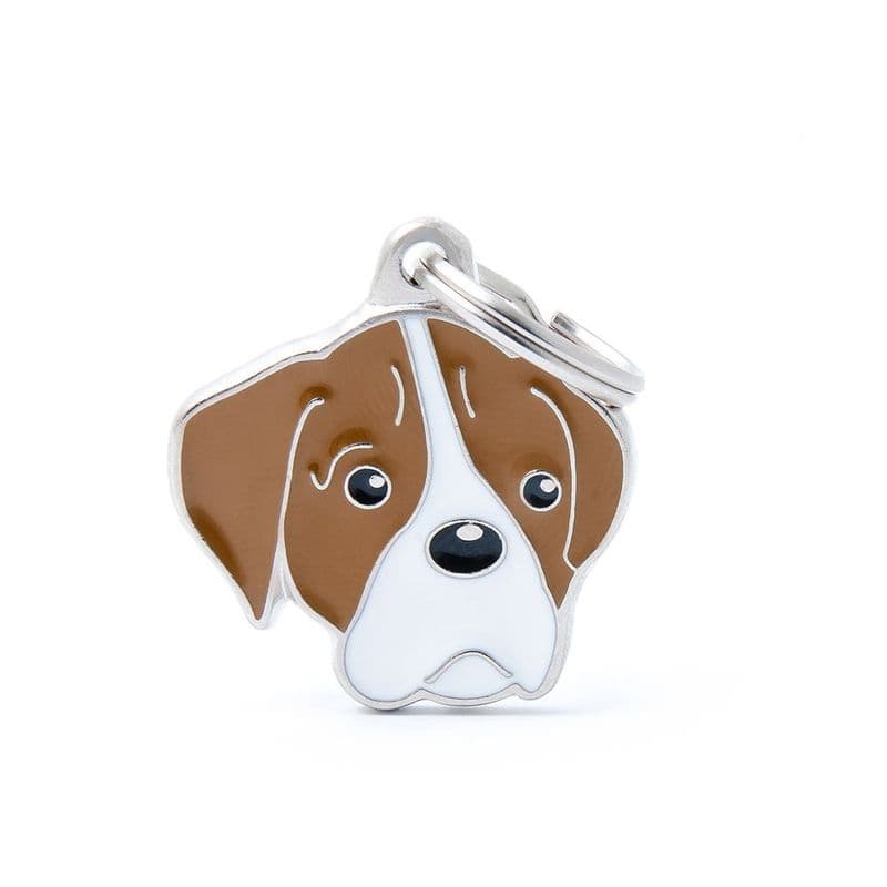 MyFamily Fawn & White Boxer Engraved Tag