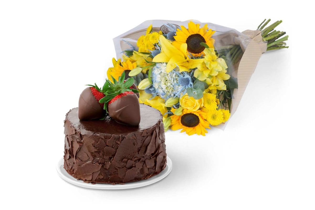 Chocolate Celebration Cake & Bouquet Gift Set