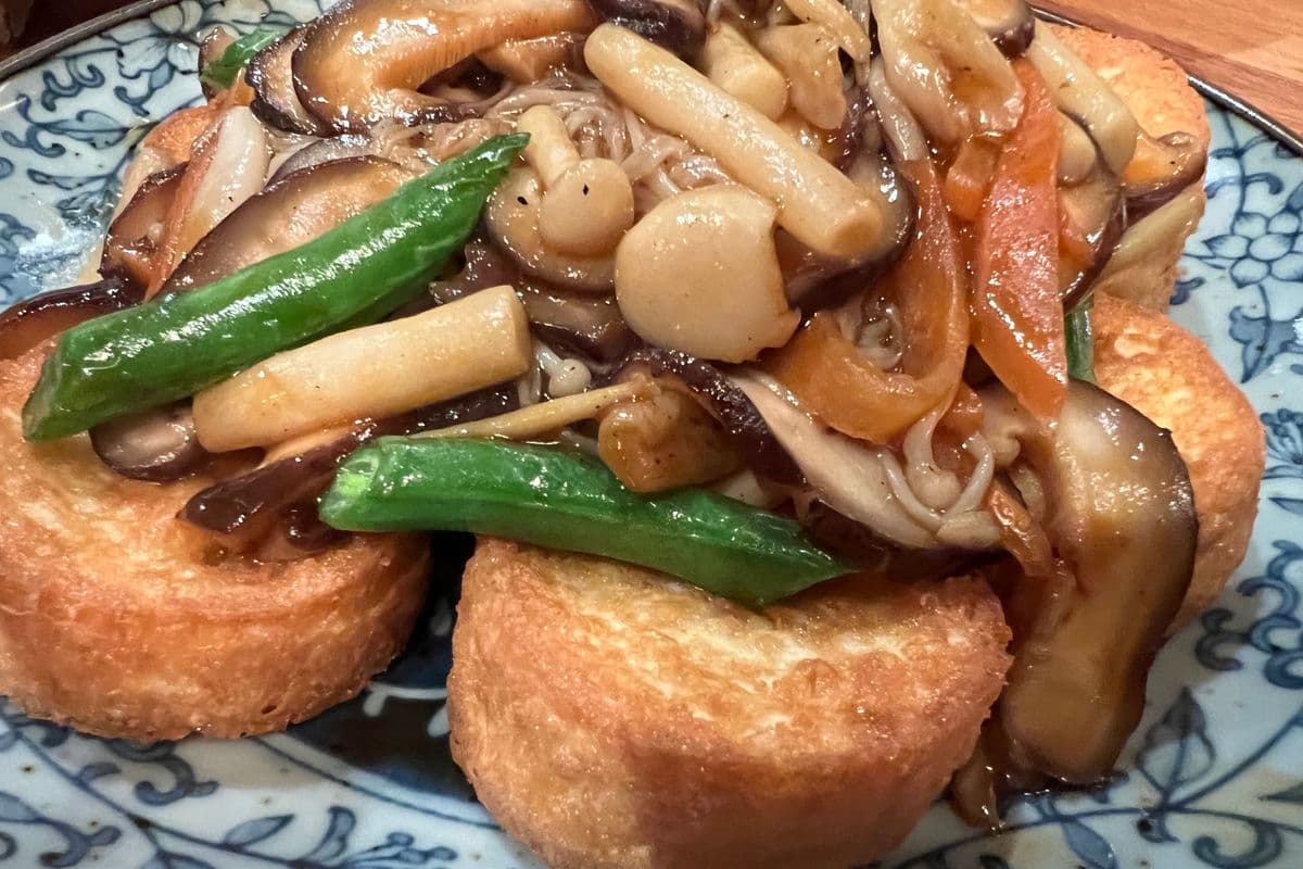 Braised Egg Tofu with Mushrooms 時令珍菌玉子豆腐