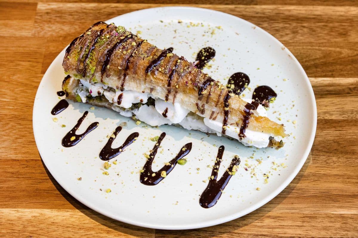 Pistachio Baklava Slice With Handmade Ice Cream