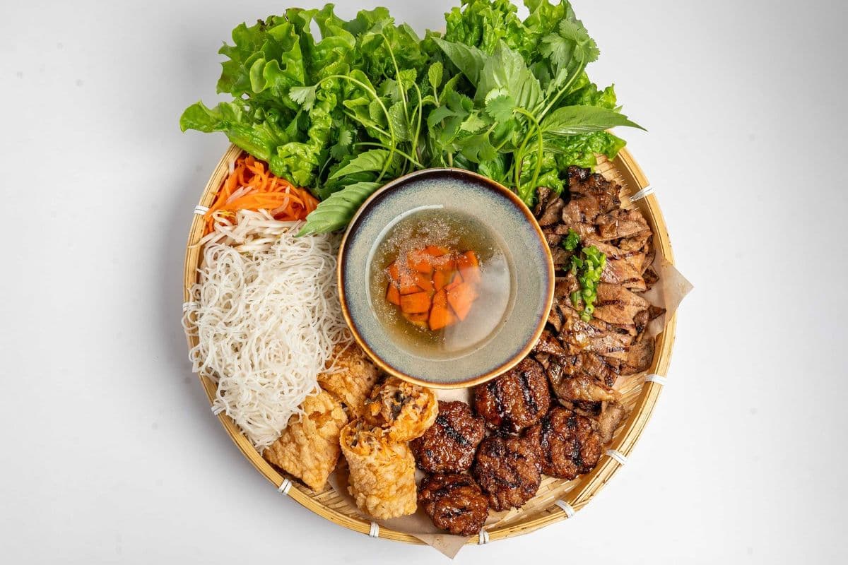 M1. Hanoi-Style Grilled Pork Vermicelli Platter with Shrimp Spring Roll / Bún Chả Hà Nội