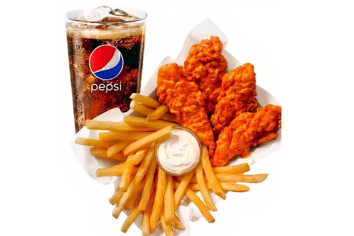 Buffalo Sauced & Tossed Chicken Strips Basket with Drink