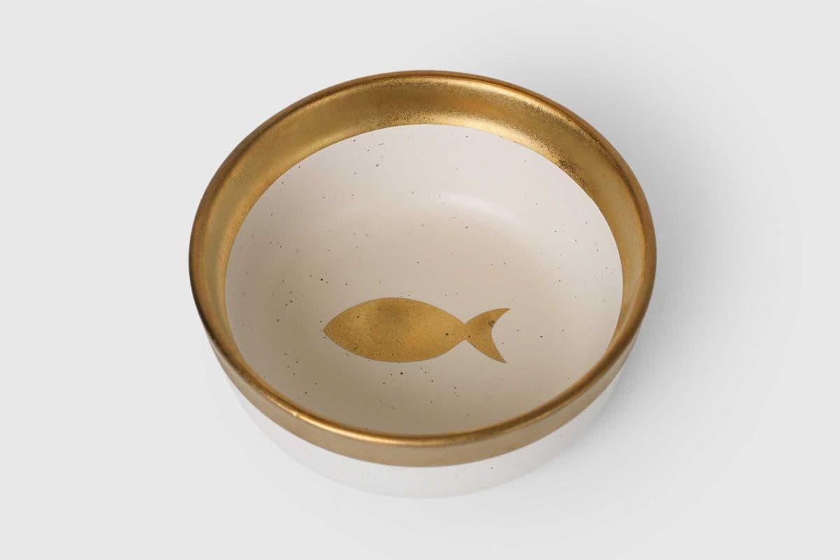 Ceramic Cat Bowl – Gold Fish Design