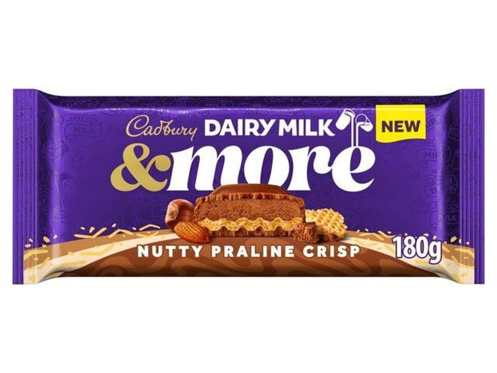 Cadbury Dairy Milk and More Nutty Praline Crisp UK Milk Chocolate Block 180g