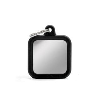 MyFamily Square Chrome Plated Brass Black Rubber Engraved Tag