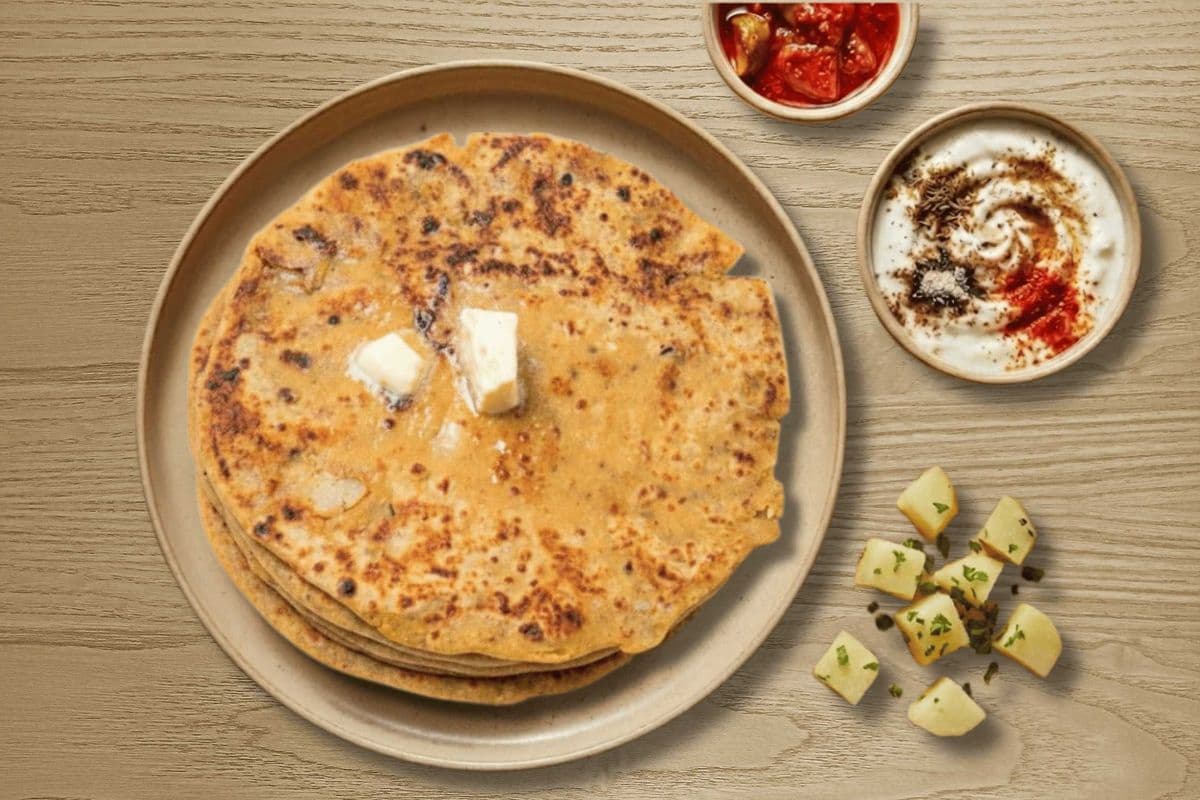 Aloo Parantha, Dahi, and Achaar