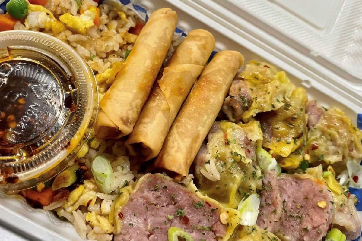 Nicky's Deluxe Fried Rice with Lumpia and Pork Siomai