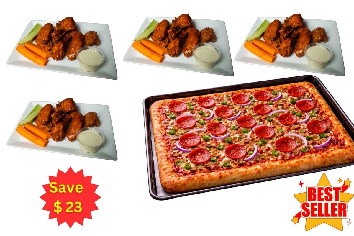 Combo #5 (24 Slice Pizza and 4 Pounds Wings)