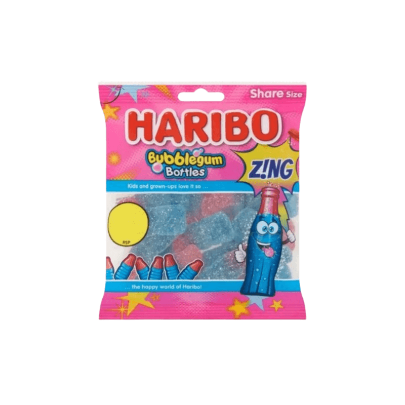 Haribo Sour Bubblegum Bottles Zing! – UK (154g)