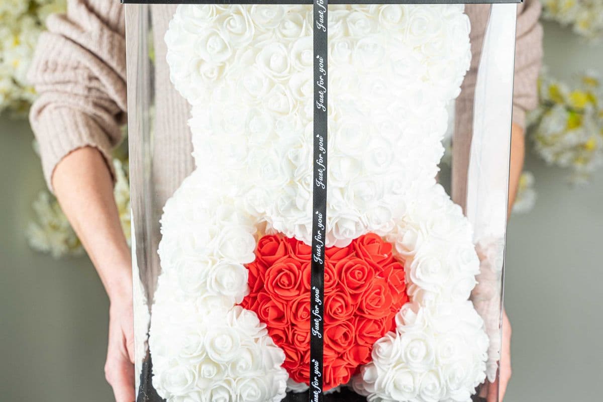 Rose Teddy Bear Red with White Heart (40cm/15.75c")