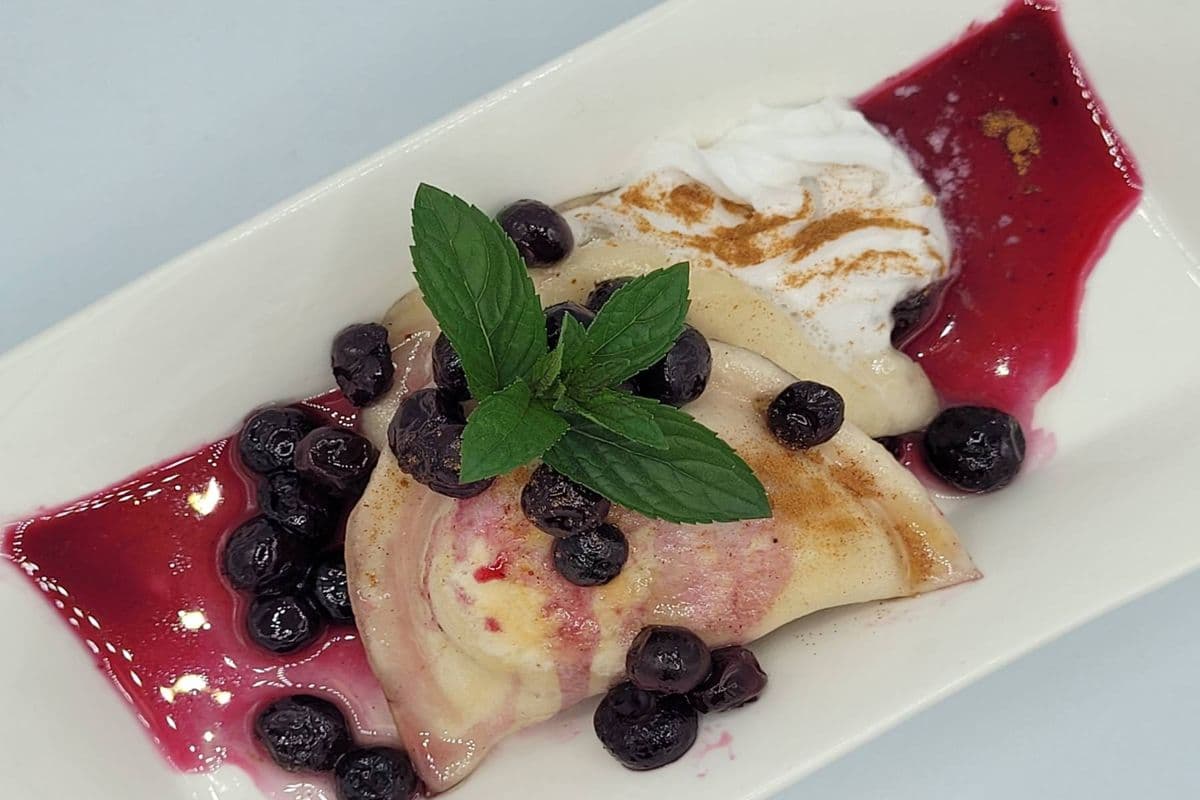 Perfect Pierogies - Maple Blue Berry glazed Cottage Cheese Perogy Dessert