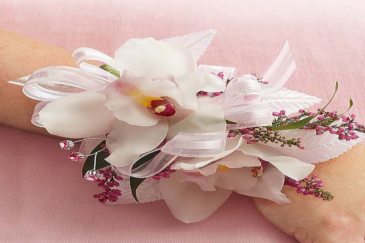 White Orchid and Rose Corsage Wristlet
