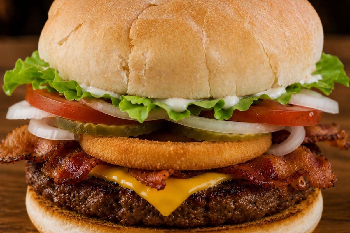 Onion ring bacon cheese burger