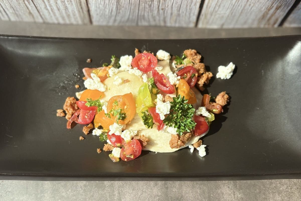 Perfect Pierogies - Feta & Spinach  Pierogi bruschetta with chorizo