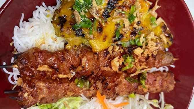 V3. Lemongrass Chicken and Two Pork Skewer (Bún Gà Thịt Nướng)