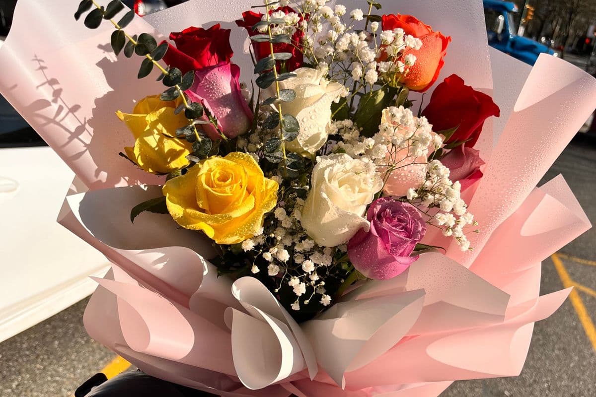 Random Variegated Rose Bouquet 特价！！！杂色玫瑰花束12支