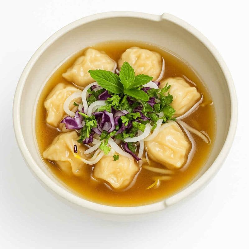 Wonton with Vegetable Rice Noodle Soup / Soupe de nouilles au riz avec Wonton aux légumes