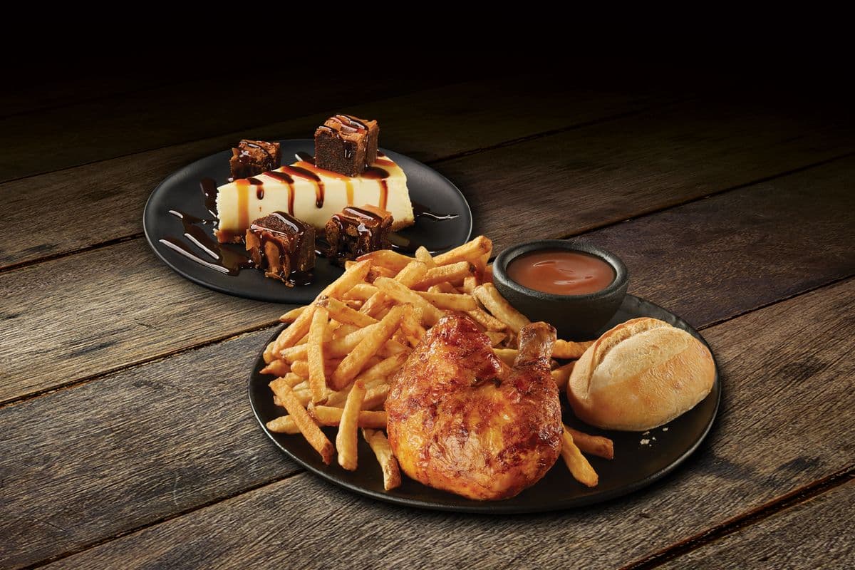 Quarter Chicken Dinner & Chocolate Brownie Cheesecake