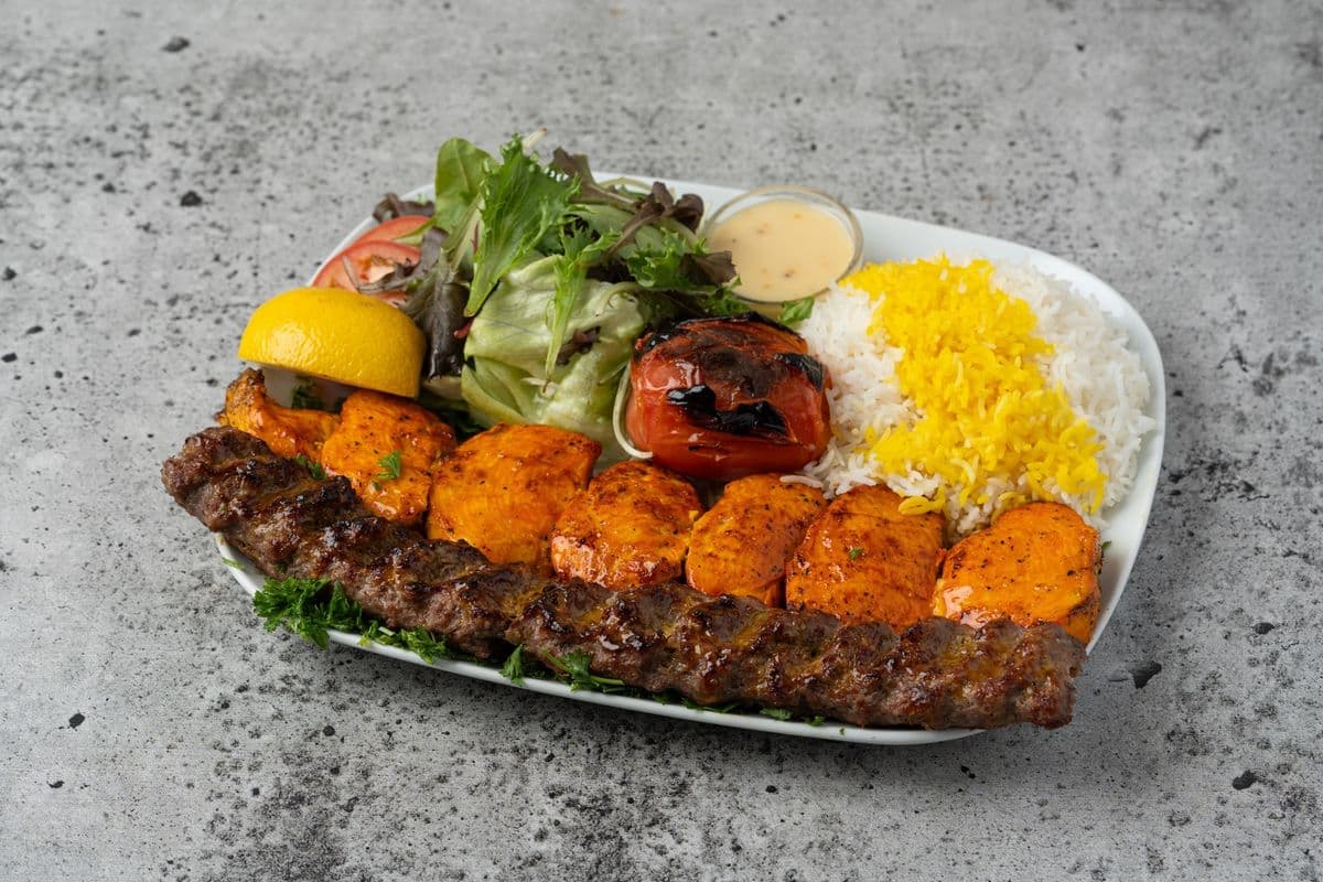 Vaziri Kebob (Half Salad and Half Rice)