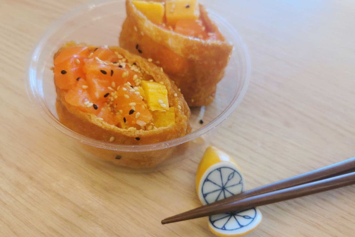 Bean curd tamago and Salmon sushi(2pcs)i