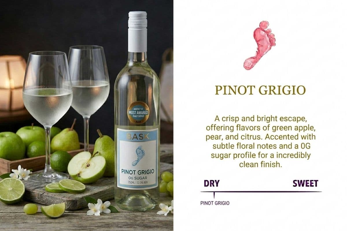 BASK PINOT GRIGIO 0G SUGAR (750ML) 12.0% ABV (1 x 750 mL)