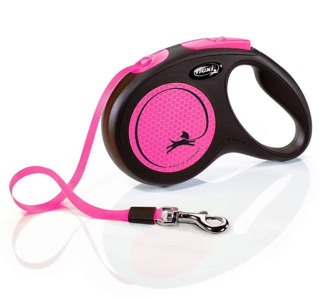 Flexi Neon Pink Reflective Retractable Tape Leash 5m