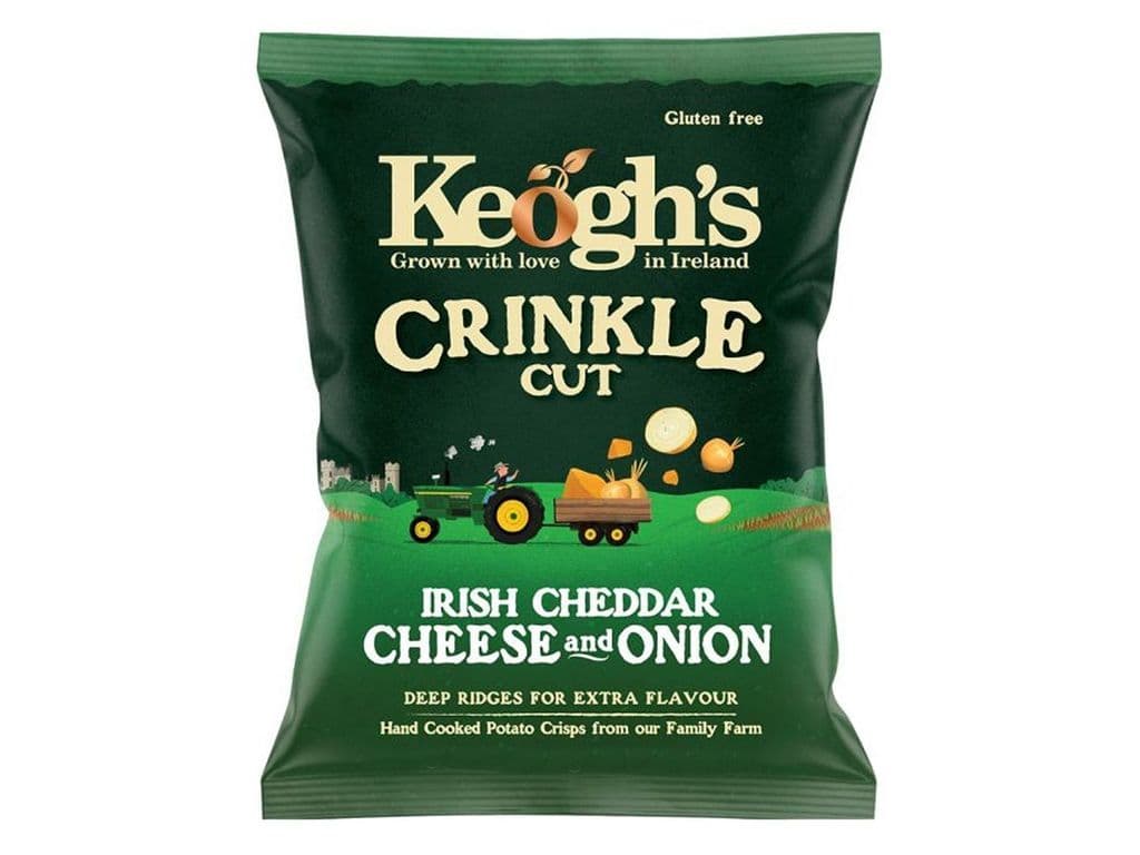 Keoghs Crisps Cheddar Cheese and Onion Irish Crinkle Cut Potato Crisps 45g Chips