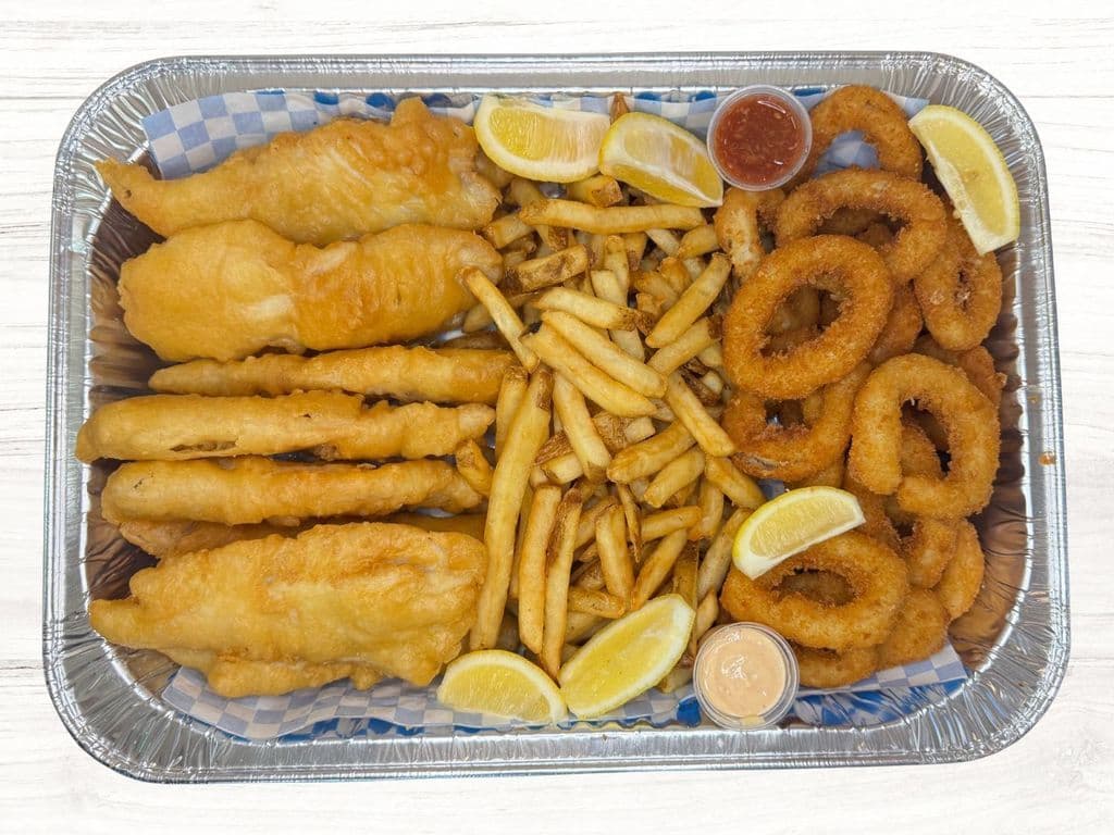 Option A: 20PC Calamari, 10PC Basa, 3x Fries