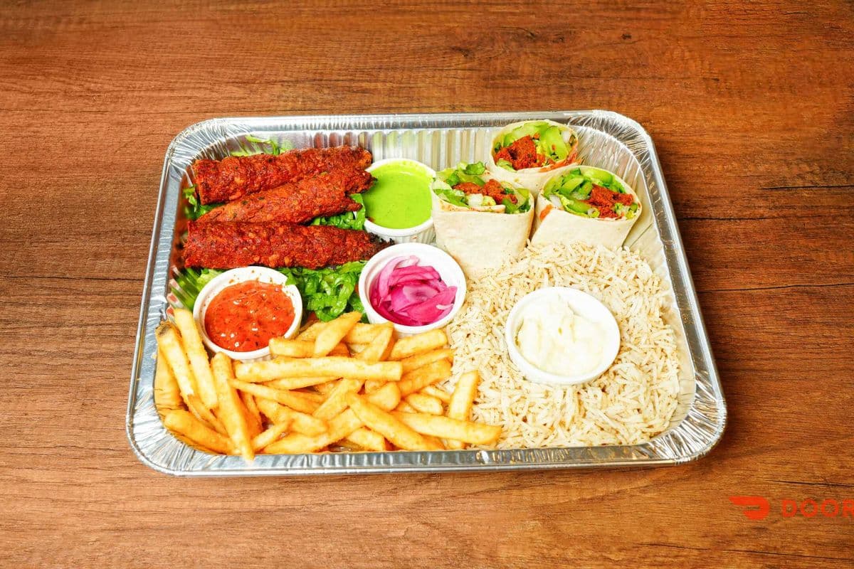 Lamb Kebab family platter with rice