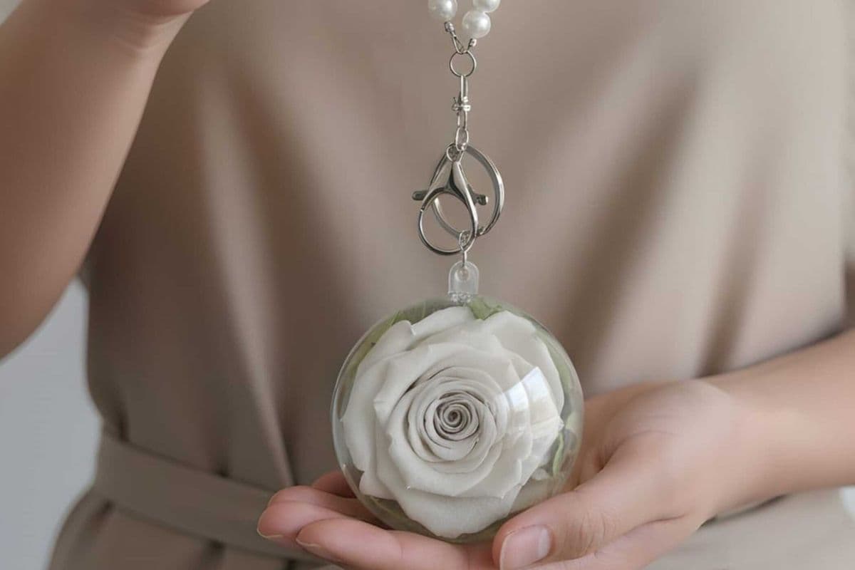 Preserved White Rose Hanging Globe / Gift