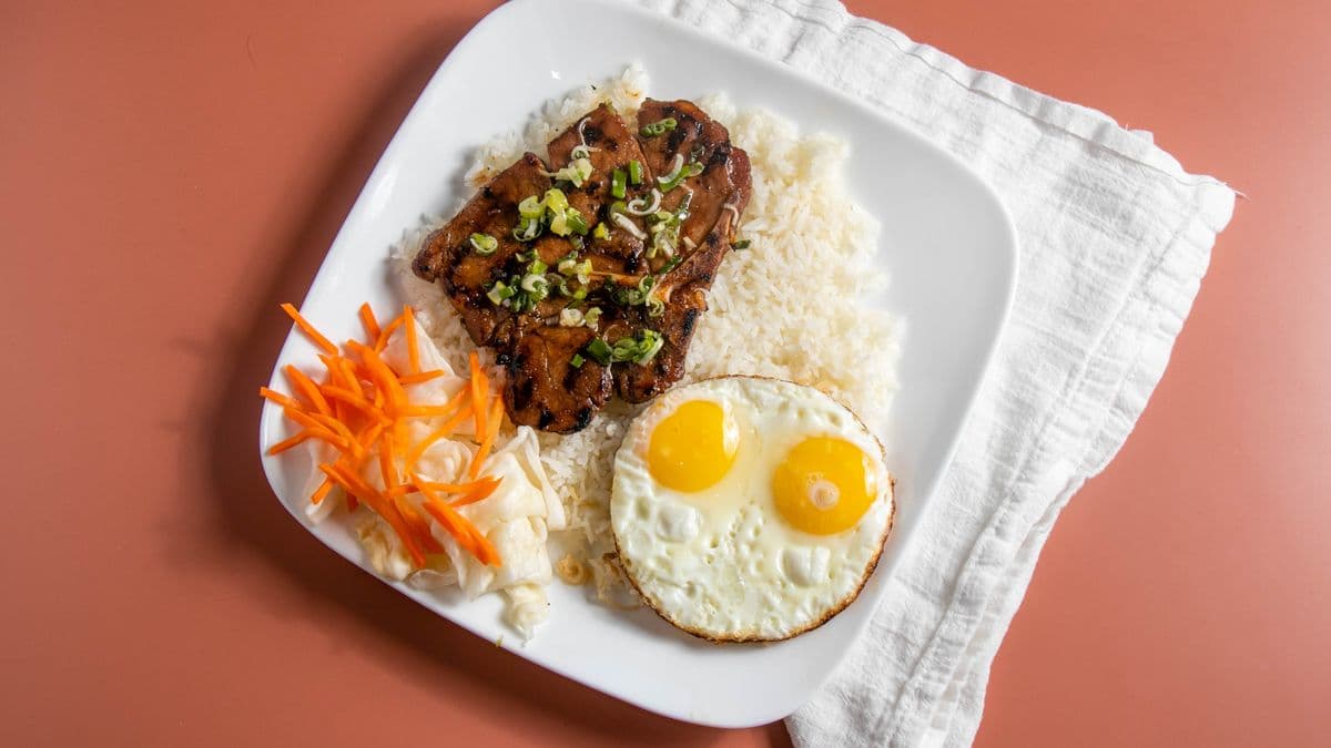 25. Grilled Pork Chop and Fried Egg on Rice