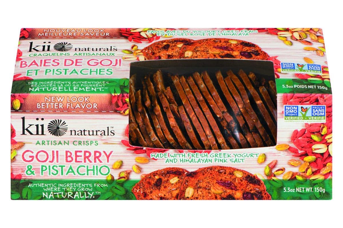 Kii naturals baies de goji et pistaches craquelins artisanaux / goji and pistachio toasts