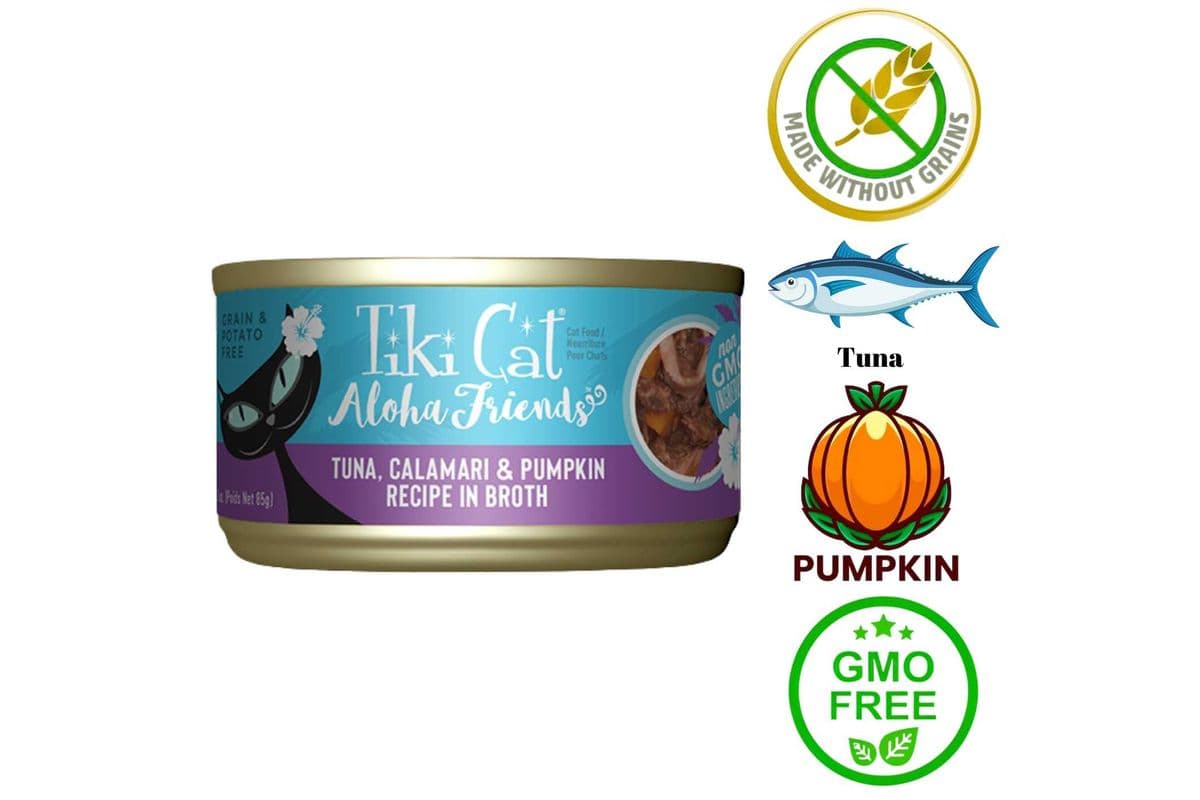 Tiki Cat - Aloha Friends Tuna, Calamari & Pumpkin in Broth Canned Cat Food - 3 Oz