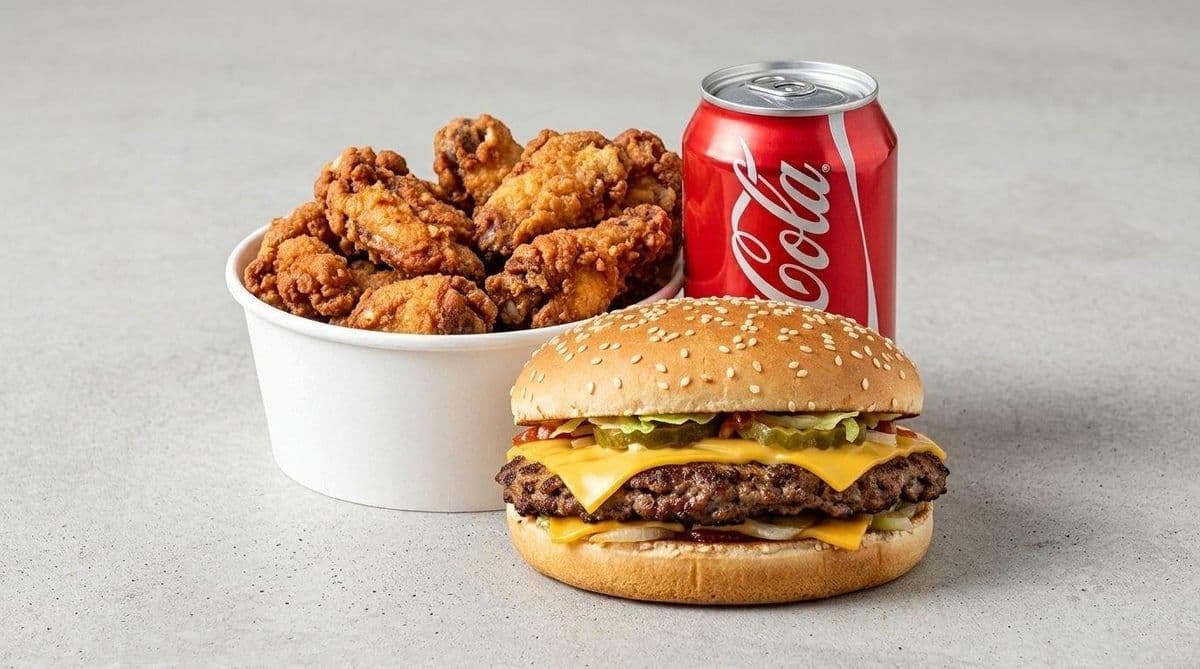Trio #2 â Cheeseburger + 6 ailes de poulet + boisson gazeuse