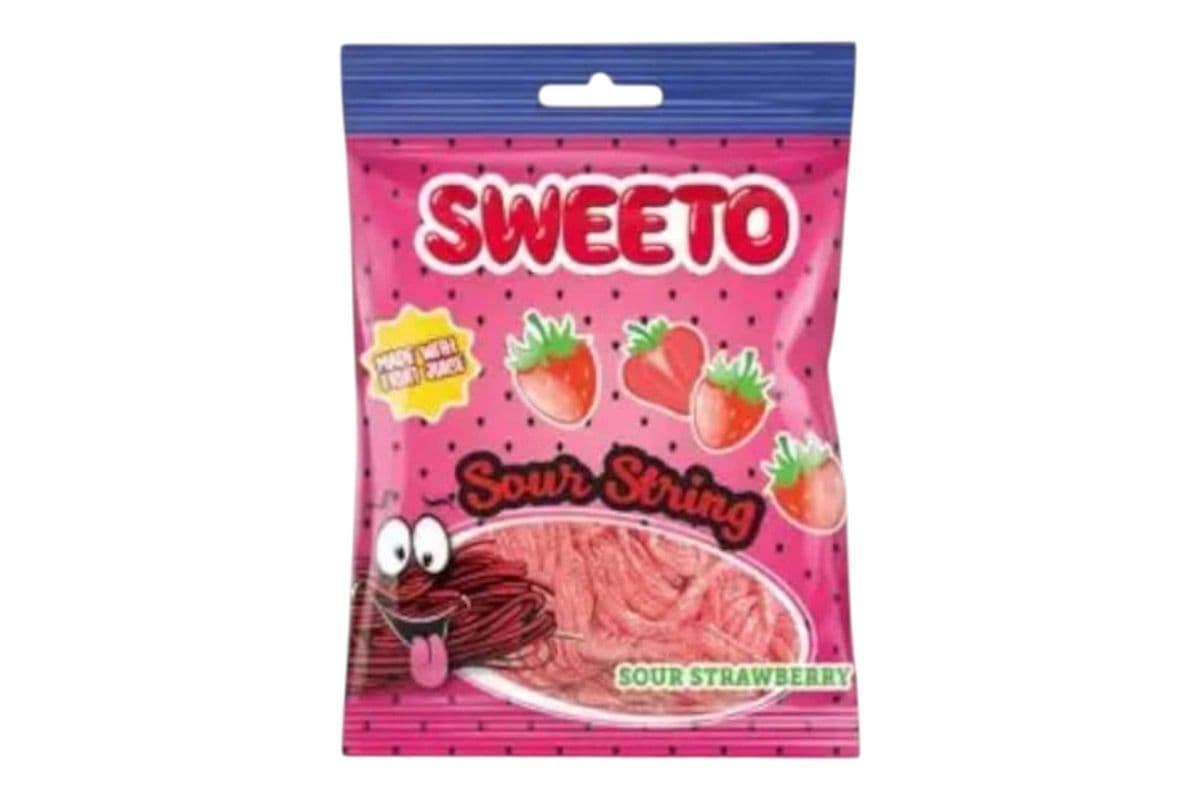 Sweeto Sour Strawberry Strings (80gm) (100 Cal)