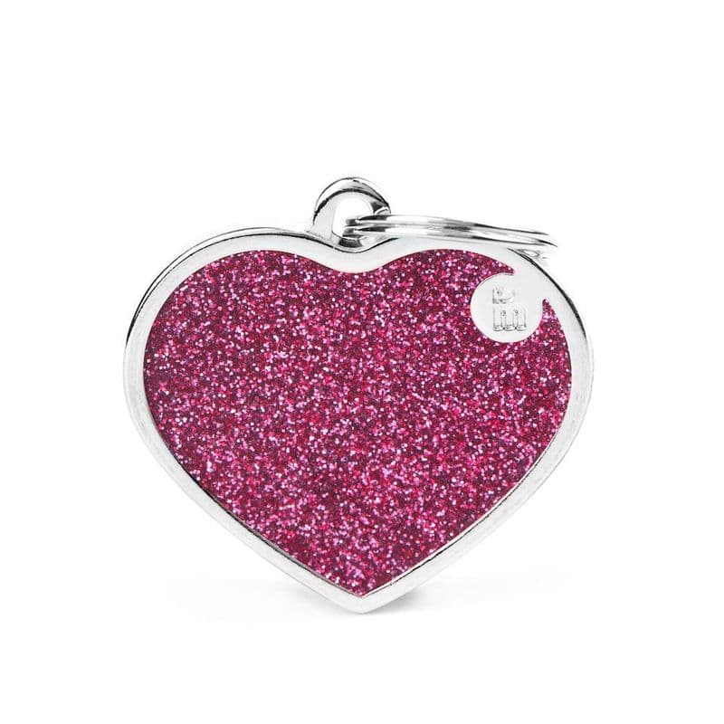 MyFamily Glitter Heart Pink Engraved Tag