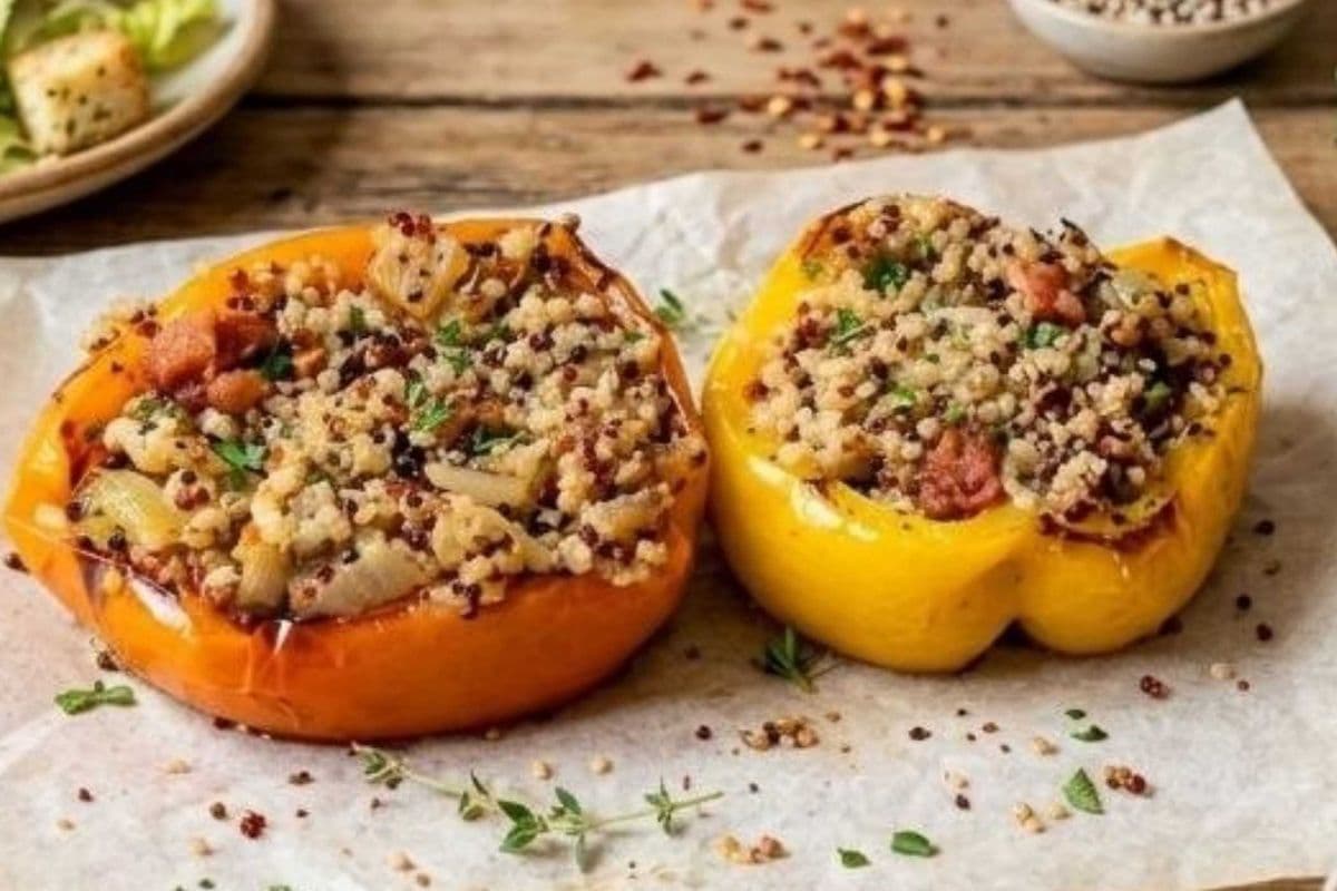 Baked Stuffed Pepper with Quinoa, Pork and Bacon