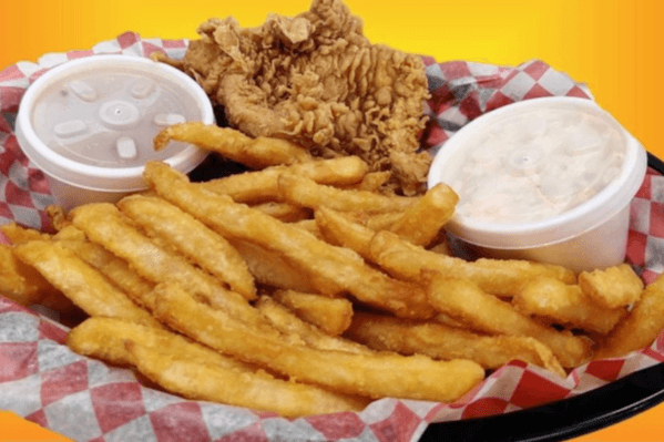 One Piece of Chicken Breast with Fries, Gravy and Salad