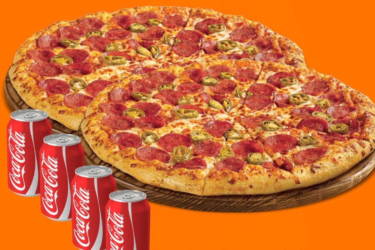 Two Medium 2-Topping Pizzas & 4 Pops