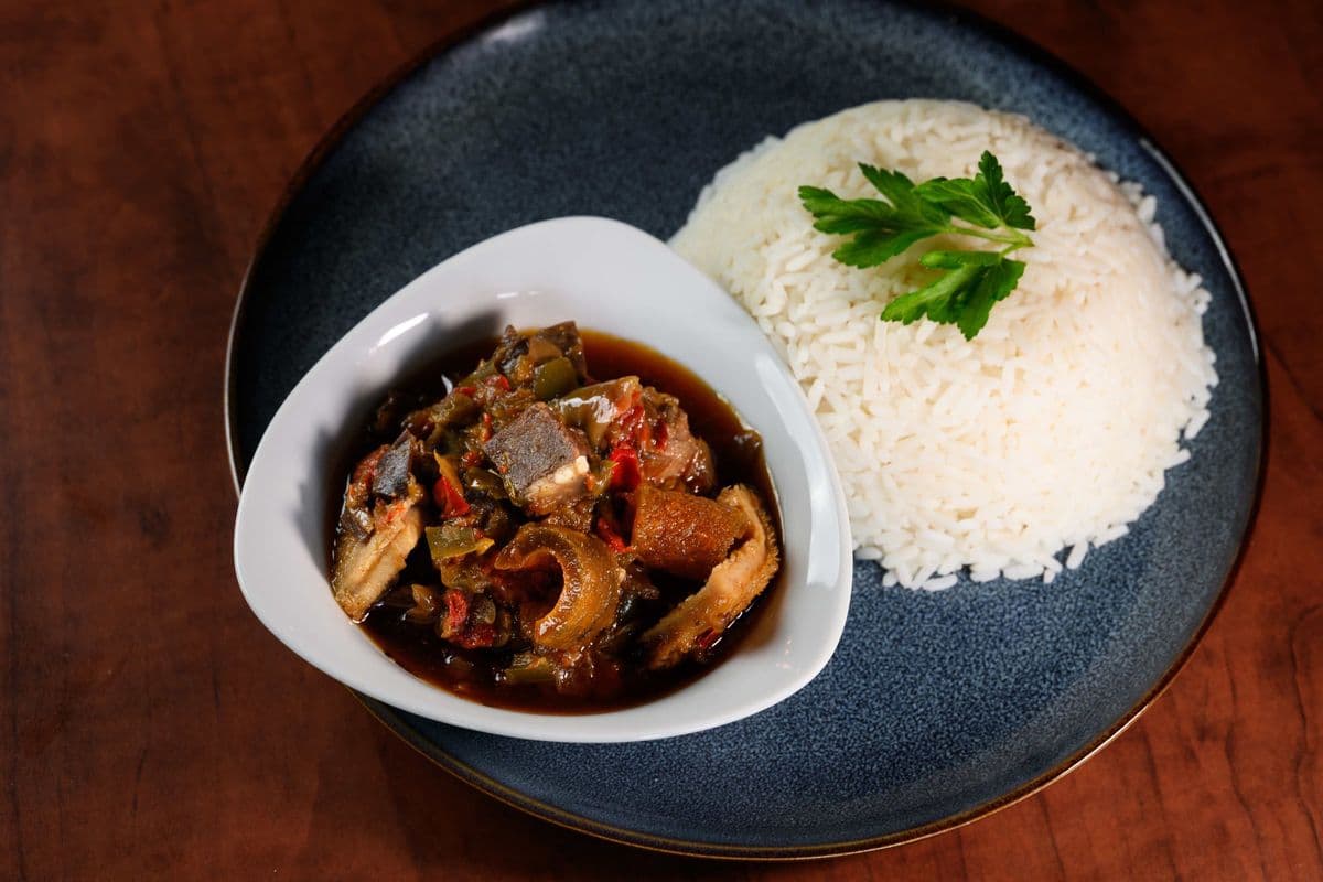 Ofada Sauce and White Rice